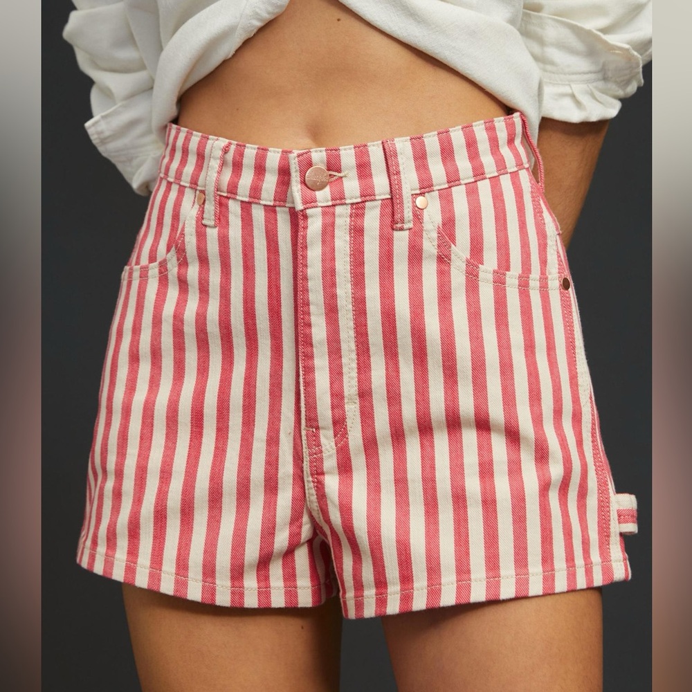 Wrangler Pink and White Striped High-Rise Cotton Shorts